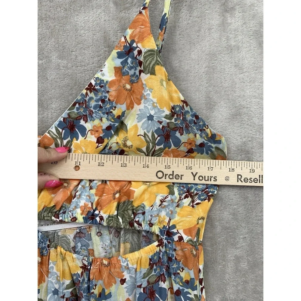 Abercrombie & Fitch Dress Large Petite Orange Blue‎ Floral Cut Out Maxi Vacation